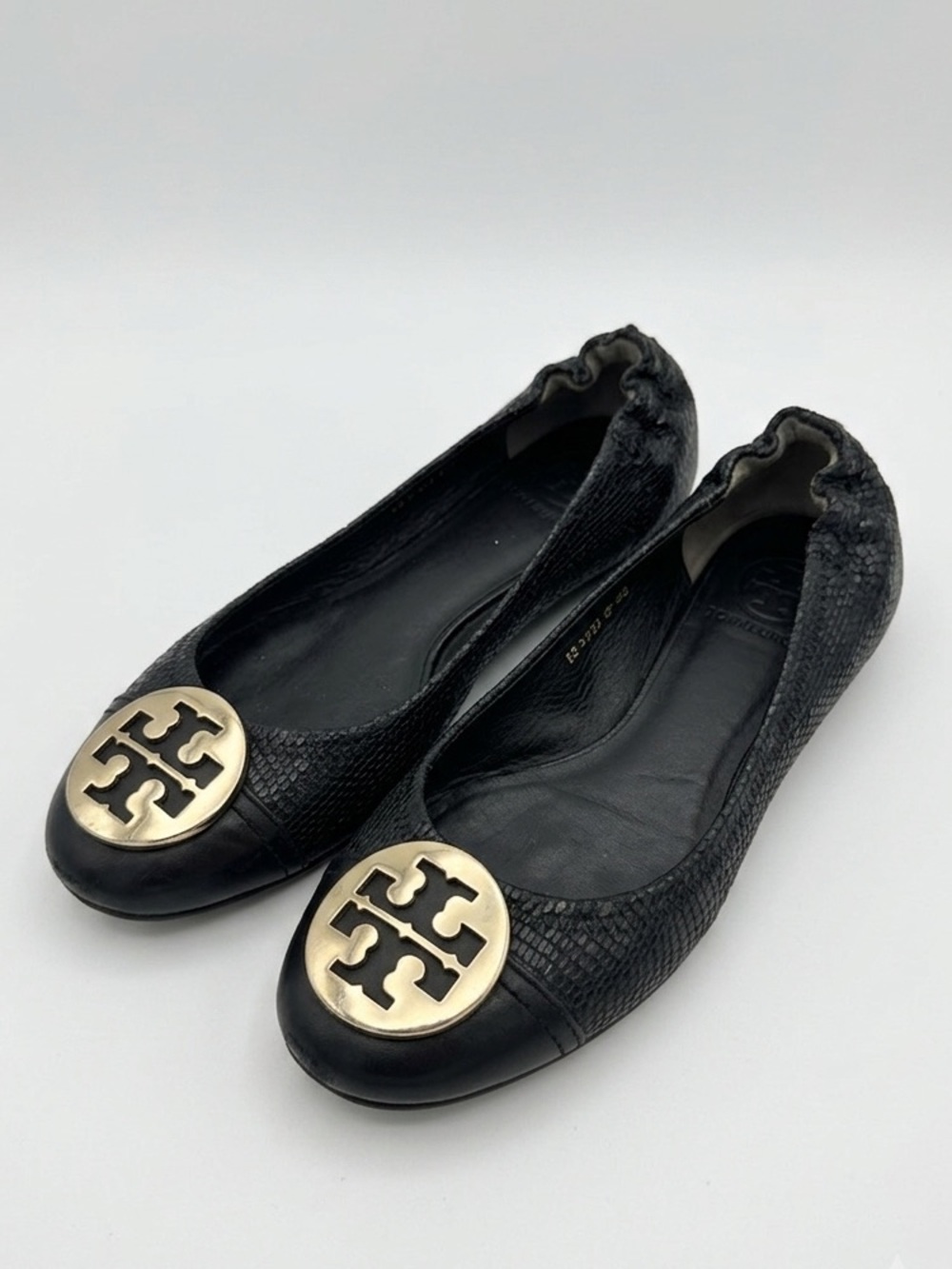 Tory Burch Black Reva Logo Ballet Flats as is